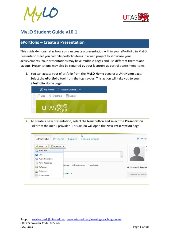 mylo student guide v10 1 eportfolio create a presentation