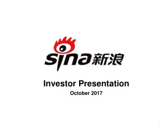 Investor Presentation  October 2017  1  1  Safe Harbor Statement This presentation contains