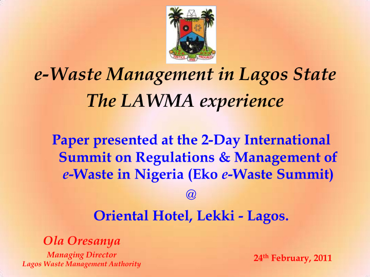 e waste management in lagos state the lawma experience