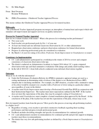 To:  Dr. Mike Riggle  From:  Brad Swanson  Rosanne Williamson  Re:  PERA Presentation  Glenbrook