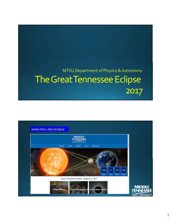 The Great Tennessee Eclipse  2017  www.mtsu.edu/eclipse  1 Goals for today 1) We convey our
