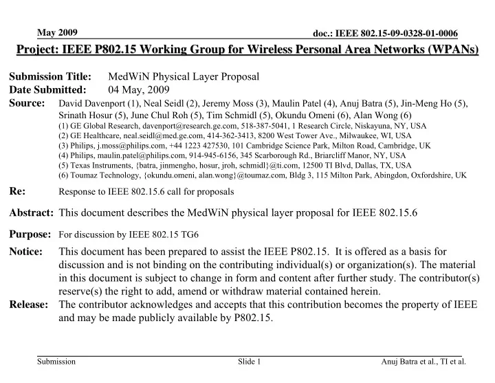 project ieee p802 15 working group for wireless personal