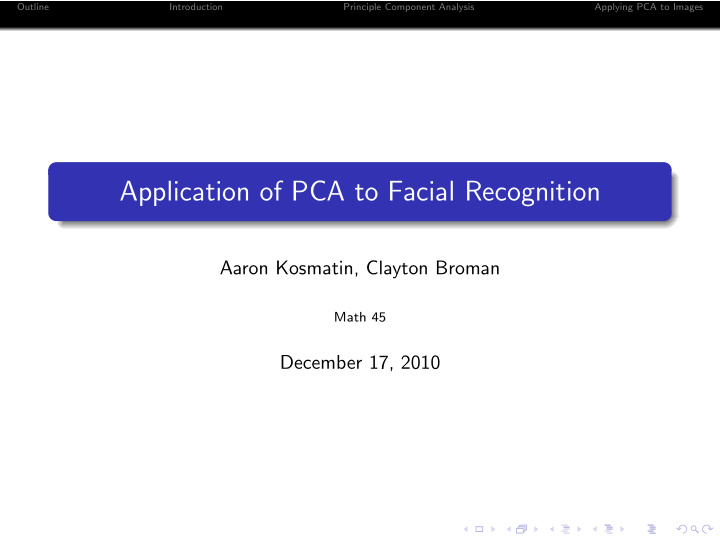 application of pca to facial recognition