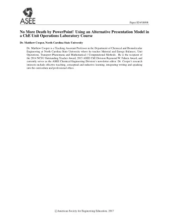 No More Death by PowerPoint! Using an Alternative Presentation Model in  a ChE Unit Operations