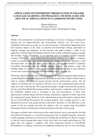 APPLICATION OF POWERPOINT PRESENTATION IN ENGLISH  LANGUAGE LEARNING AND PEDAGOGY: ITS EFFICACIES