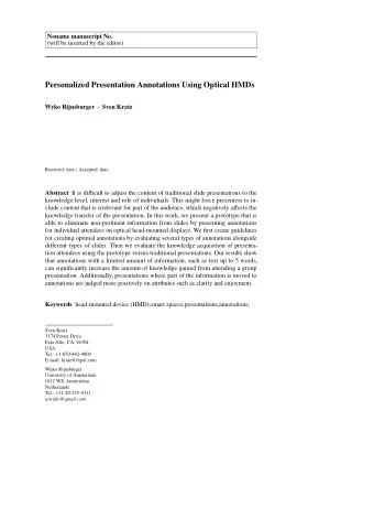 Personalized Presentation Annotations Using Optical HMDs Wyko Rijnsburger  Sven Kratz Received: