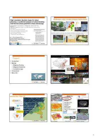 Challenges urban climate (change): Netherlands  High resolution decision maps for urban  planning: