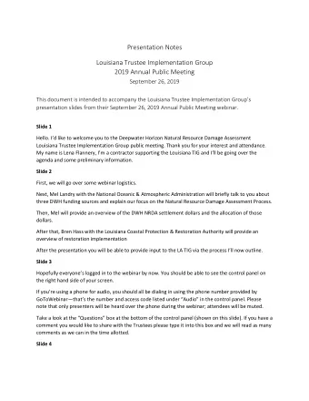 Presentation Notes  Louisiana Trustee Implementation Group  2019 Annual Public Meeting  September