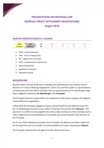 PRESENTATION ON PROPOSAL FOR NGPUHI TREATY SETTLEMENT NEGOTIATIONS  August 2018 NGPUHI