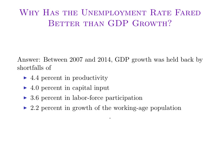 why has the unemployment rate fared better than gdp growth