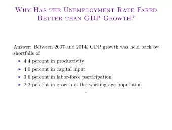 Why Has the Unemployment Rate Fared  Better than GDP Growth?  Answer: Between 2007 and 2014, GDP
