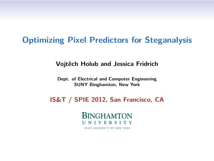optimizing pixel predictors for steganalysis