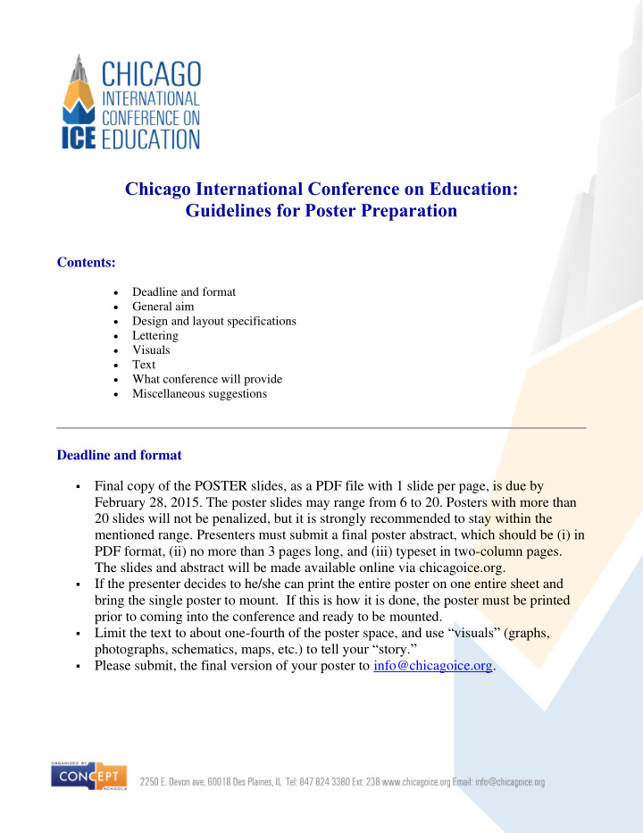 chicago international conference on education guidelines