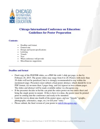 Chicago International Conference on Education: Guidelines for Poster Preparation Contents: