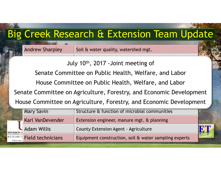 big creek research extension team update