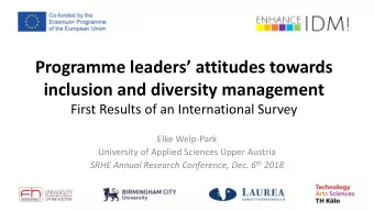 Programme leaders attitudes towards  inclusion and diversity management  First Results of an