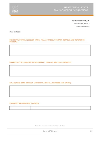 To: Banca UBAE S.p.A.  Via Quintino Sella, 2  00187 Roma Italy  Place and date,  PRINCIPAL DETAILS