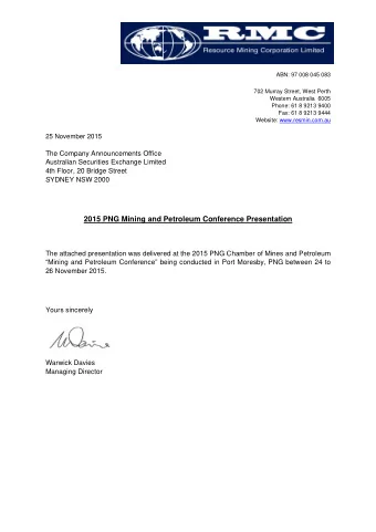 ABN: 97 008 045 083  702 Murray Street, West Perth  Western Australia  6005  Phone: 61 8 9213 9400