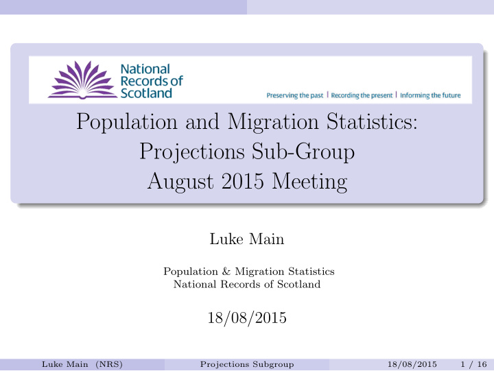 population and migration statistics projections sub group