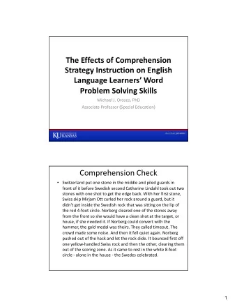 The Effects of Comprehension  Strategy Instruction on English  Language Learners Word  Problem