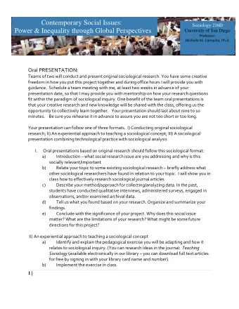 Contemporary Social Issues:  Sociology 216D Power &amp; Inequality through Global Perspectives