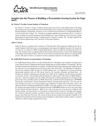 Insights into the Process of Building a Presentation Scoring System for Engi-  neers  Dr. Tristan