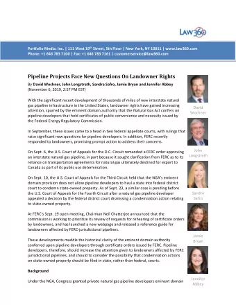 Pipeline Projects Face New Questions On Landowner Rights By David Wochner, John Longstreth, Sandra