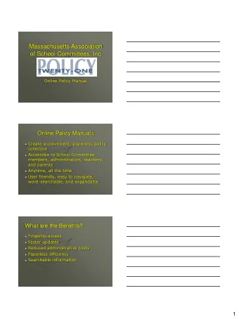Massachusetts Association  of School Committees, Inc  Online Policy Manual  Online Policy Manuals