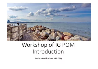 Workshop of IG POM  Introduction Andrea Wei (Chair IG POM) Workshop background  Regional