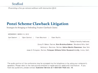 Ponzi Scheme Clawback Litigation  Strategies for Bringing or Defending Trustee Clawback Claims