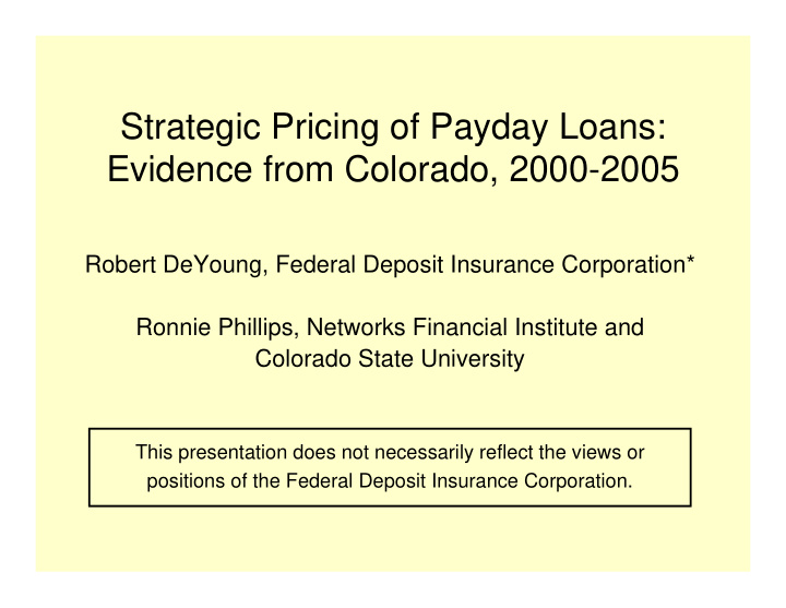 strategic pricing of payday loans evidence from colorado