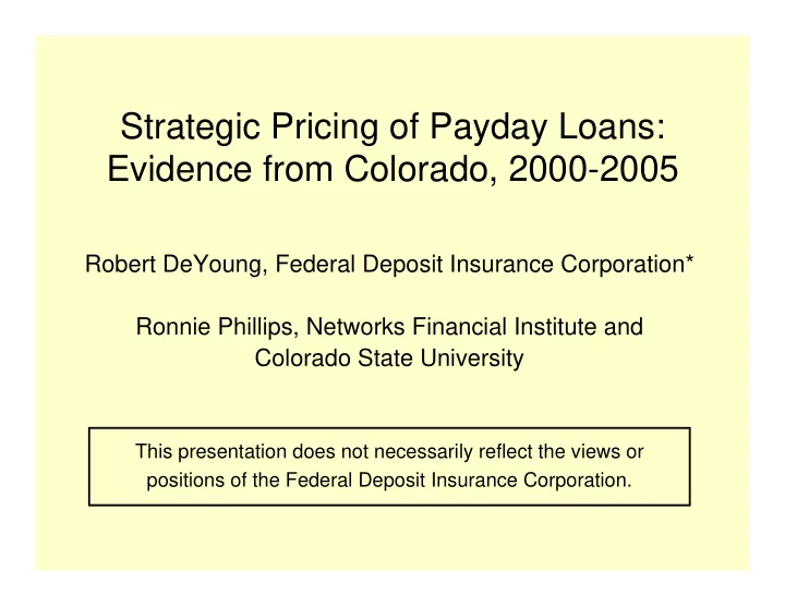 strategic pricing of payday loans evidence from colorado