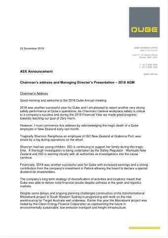 22 November 2018  ASX Announcement Chairmans address and Managing Directors Presentation