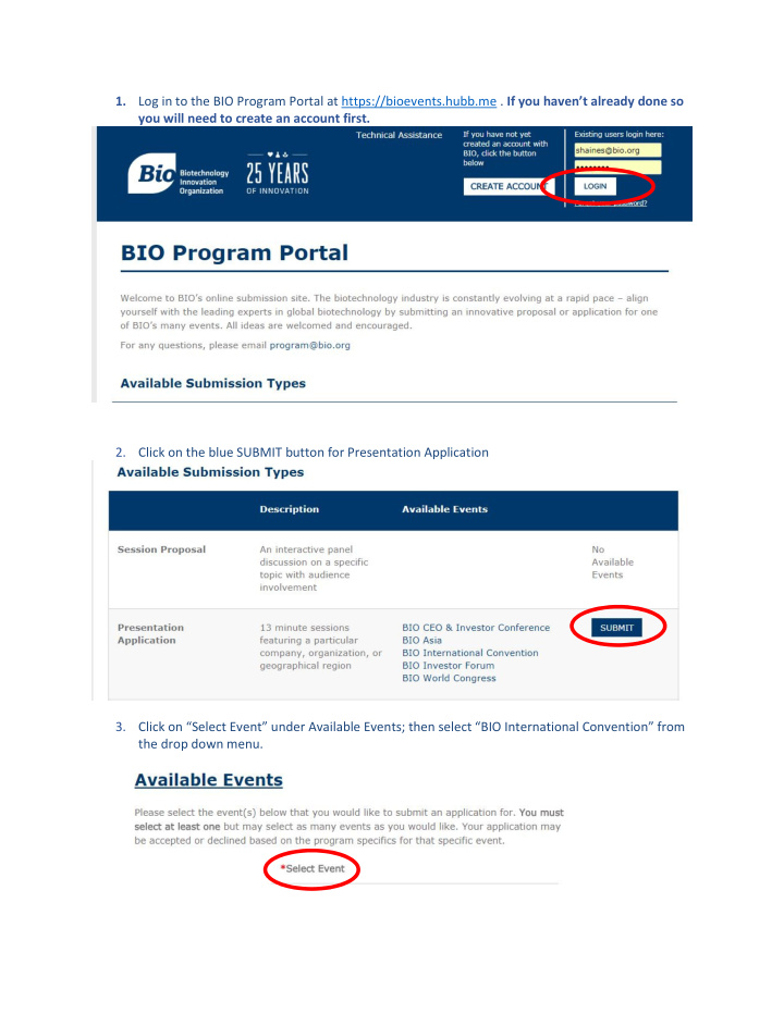 1 log in to the bio program portal at https bioevents