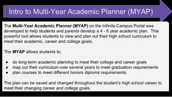Intro to Multi-Year Academic Planner (MYAP) The Multi-Year Academic Planner (MYAP) on the Infinite
