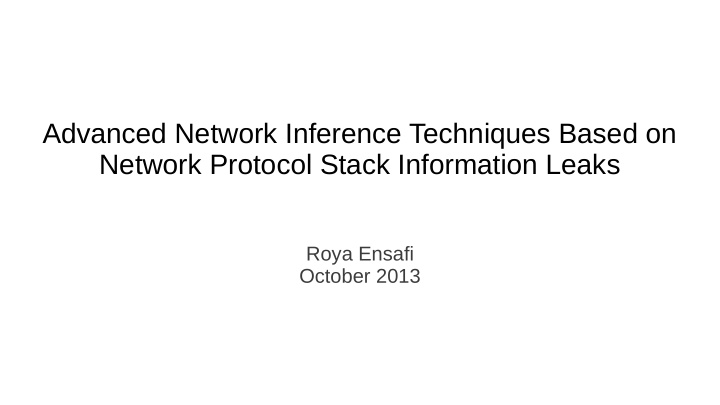 advanced network inference techniques based on network