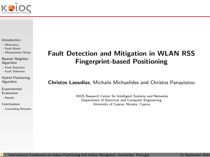 fault detection and mitigation in wlan rss