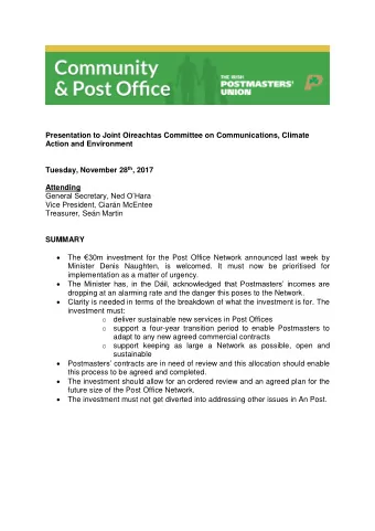Presentation to Joint Oireachtas Committee on Communications, Climate  Action and Environment