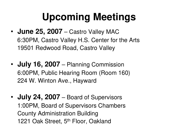 upcoming meetings