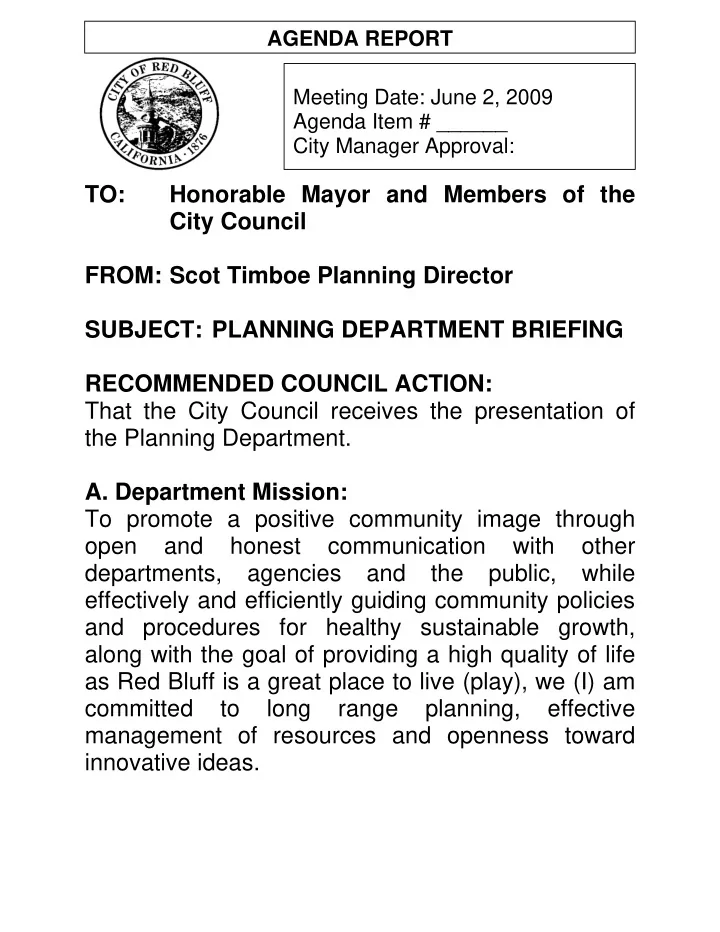 to honorable mayor and members of the city council from