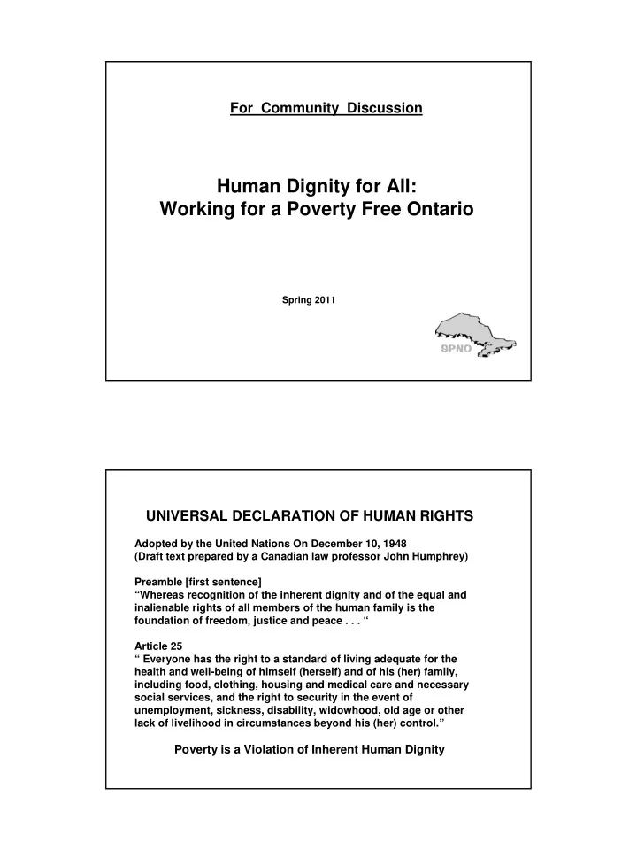 human dignity for all working for a poverty free ontario