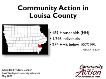 Community Action in  Louisa County  489 Households (HH)  1,246 Individuals  274 HHs