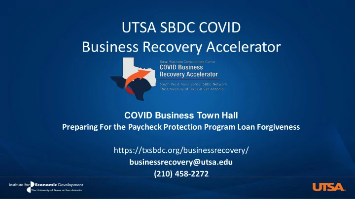 utsa sbdc covid business recovery accelerator