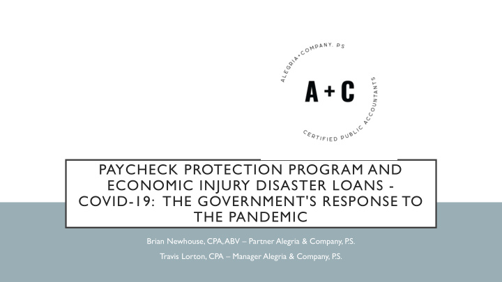 paycheck protection program and economic injury disaster