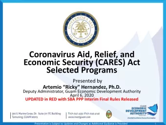 Coronavirus Aid, Relief, and  Economic Security (CARES) Act  Selected Programs  Presented by