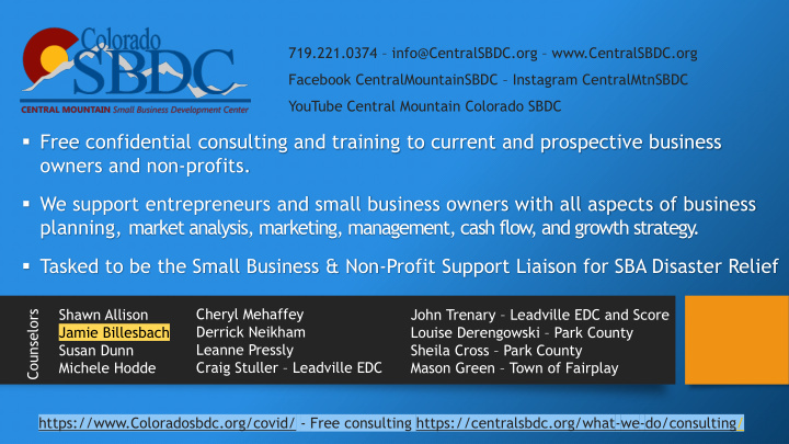 free confidential consulting and training to current and