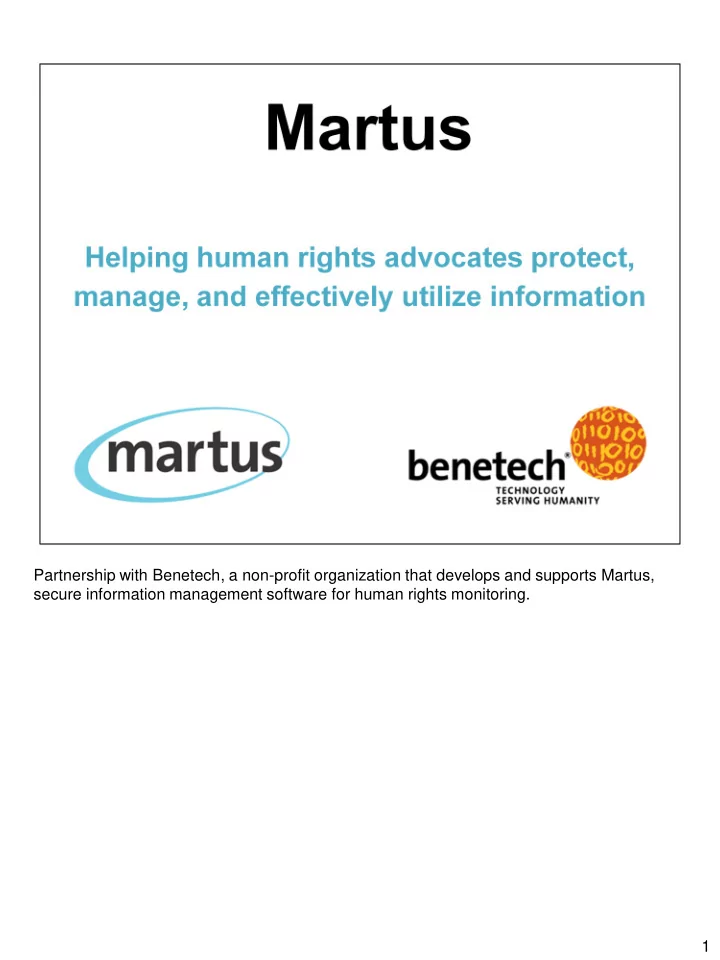 partnership with benetech a non profit organization that