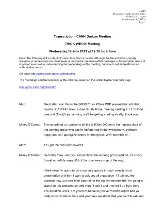 Transcription ICANN Durban Meeting  THICK WHOIS Meeting  Wednesday 17 July 2013 at 12:30 local time