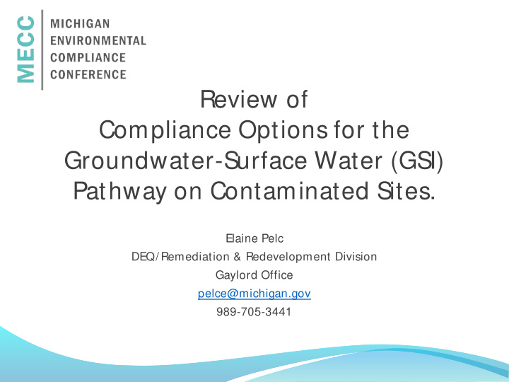 review of compliance options for the groundwater surface