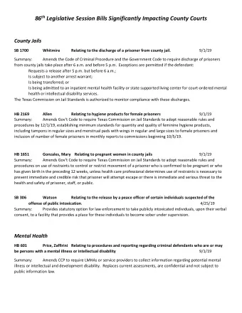 86 th Legislative Session Bills Significantly Impacting County Courts  County Jails  SB 1700